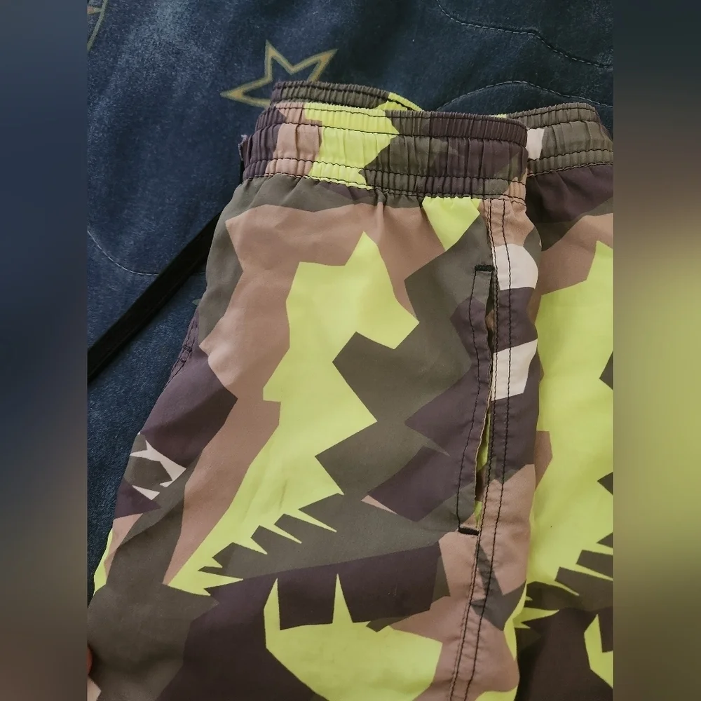 MSGM Kids Boys Swim Shorts - Neon Yellow and Brown Camo